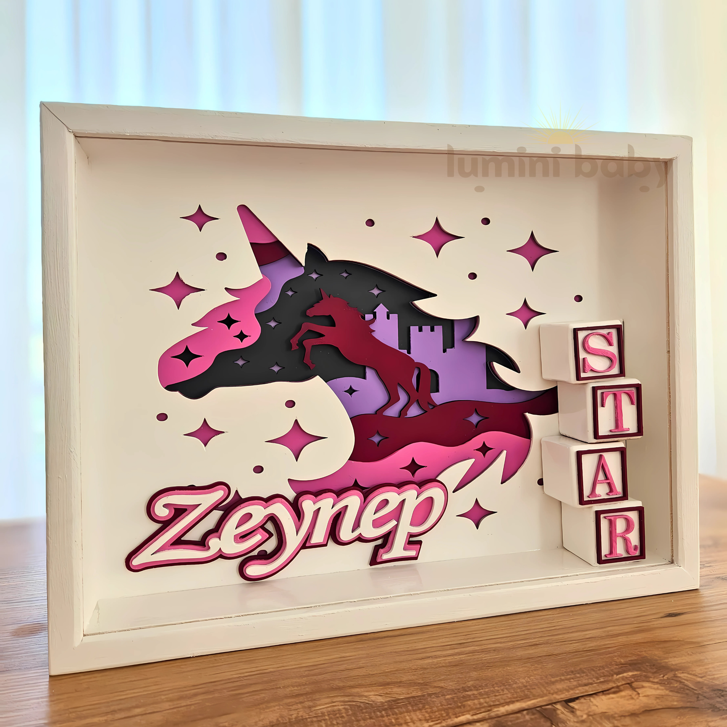 Katmanlı Unicorn Temalı 3D Ahşap Dekor