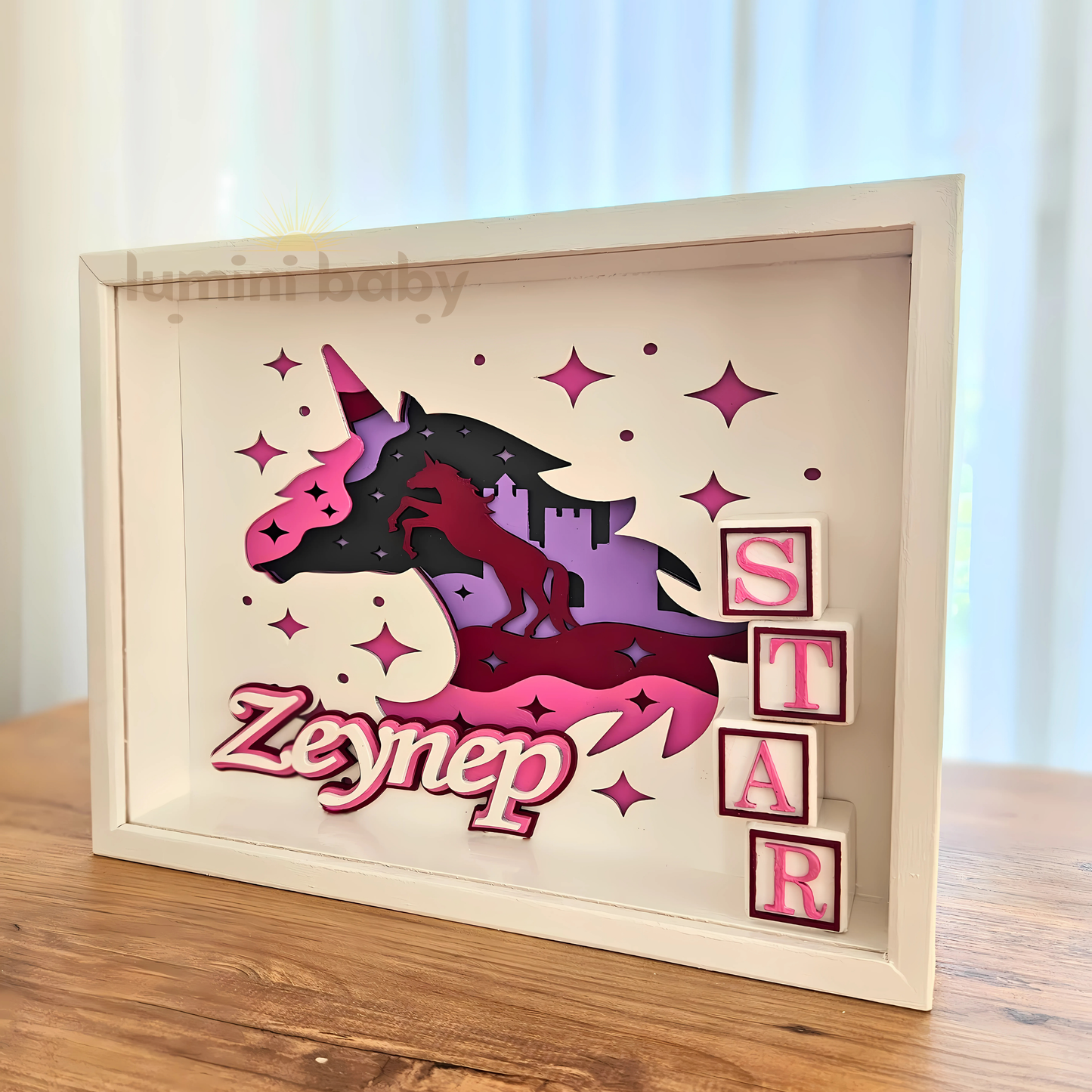 Katmanlı Unicorn Temalı 3D Ahşap Dekor