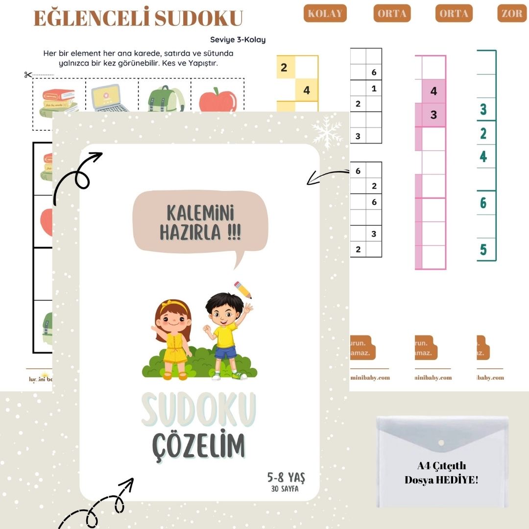 Çocuklar İçin SUDOKU Yaz Ya da Kes-Yapıştır Kartları (5-8 Yaş)