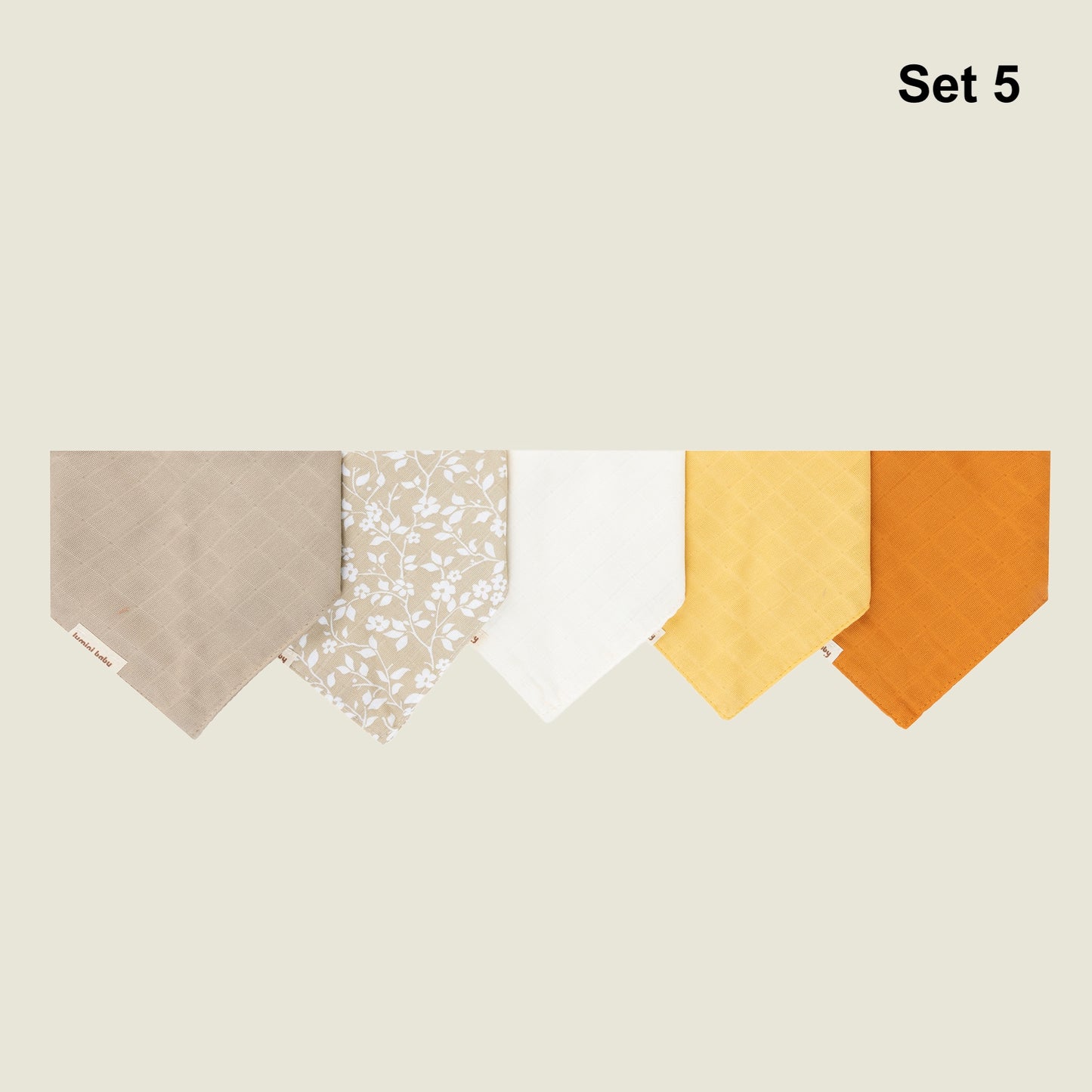 5'li Set 1 Müslin Kumaş İki Çıtçıtlı Fular (Tek Kat)