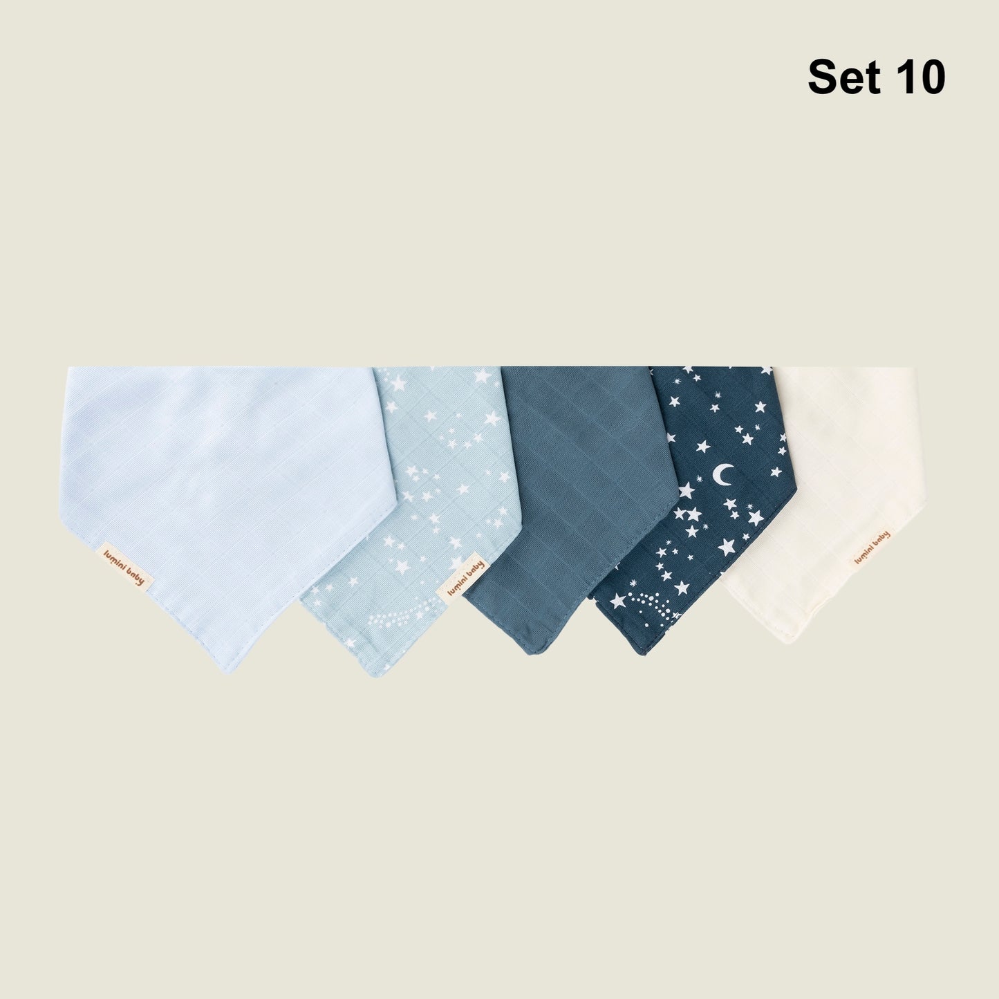 5'li Set 1 Müslin Kumaş İki Çıtçıtlı Fular (Tek Kat)