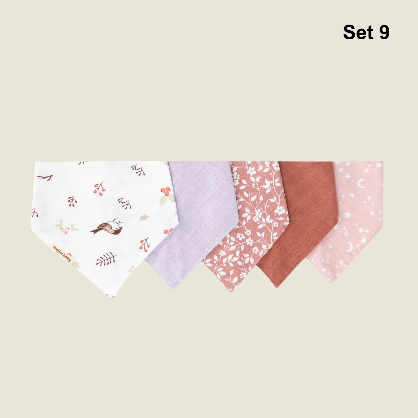 5'li Set 1 Müslin Kumaş İki Çıtçıtlı Fular (Tek Kat)