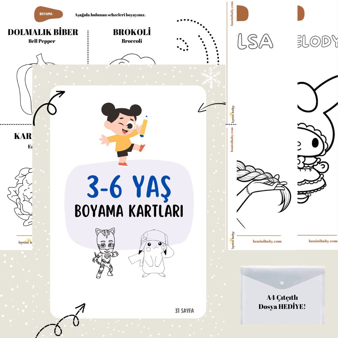Çocuklar İçin 3-6 YAŞ Boyama Kartları