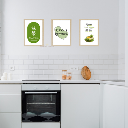 Matcha 3'lü set Ahşap Çerçeveli Mutfak Tablosu