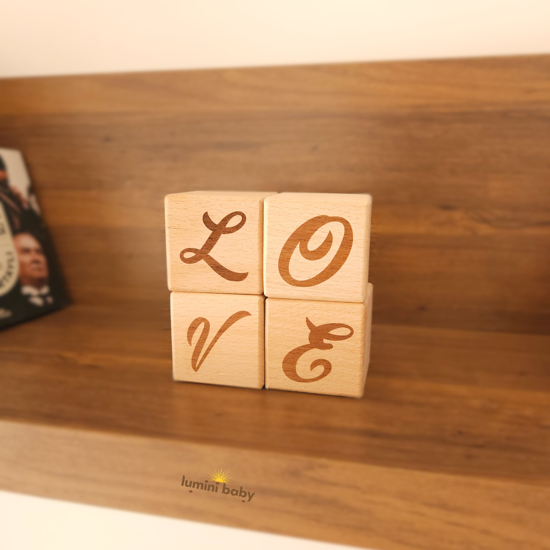 Lazer Yazılı Ahşap Küp (Dekoratif Obje) HOME