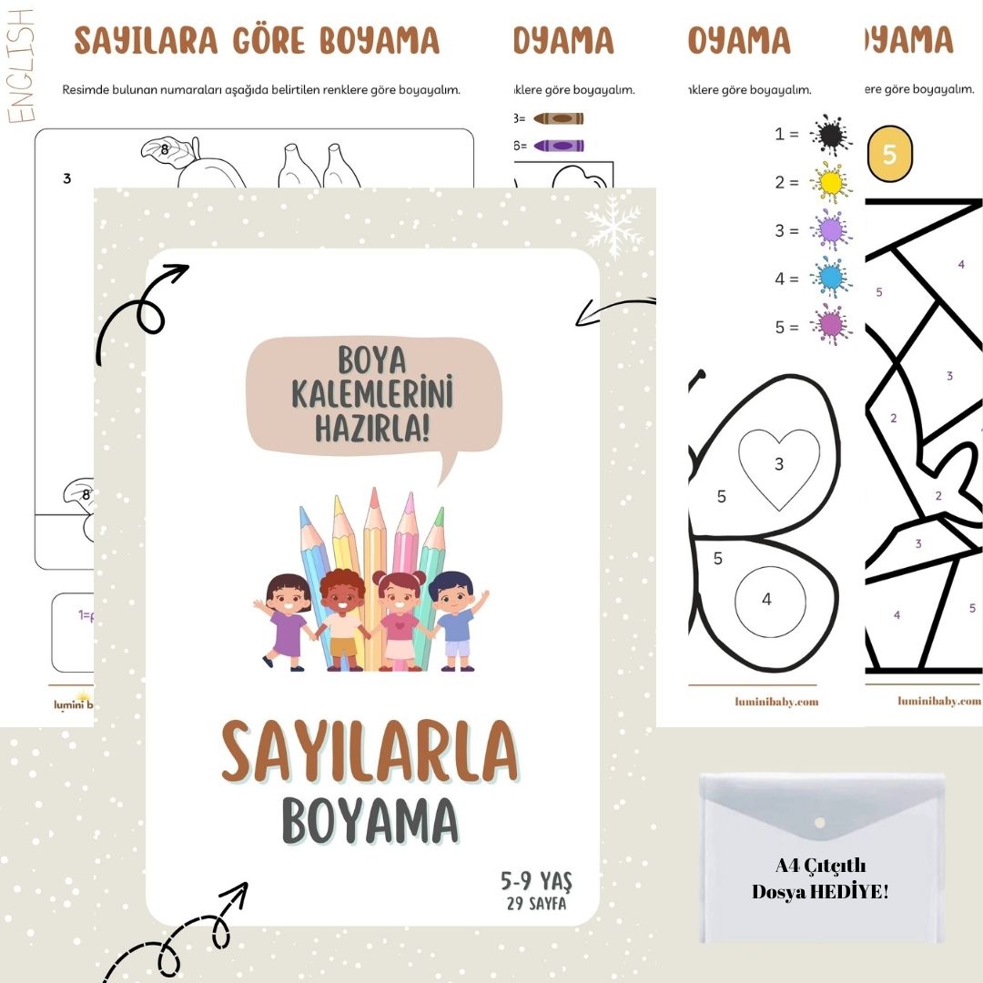 Çocuklar İçin Sayılarla Boyama Kartları (5-9 Yaş)