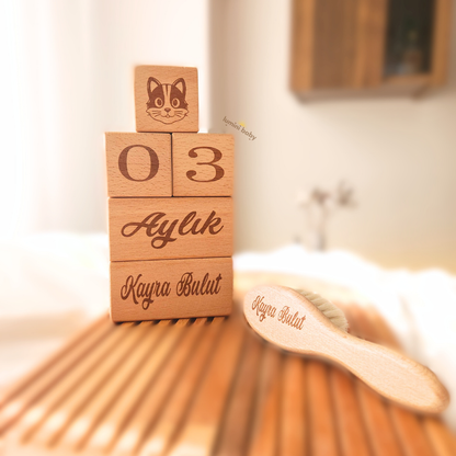 Ahşap Anı Küpü ve Fırça Set (Kişiye Özel)