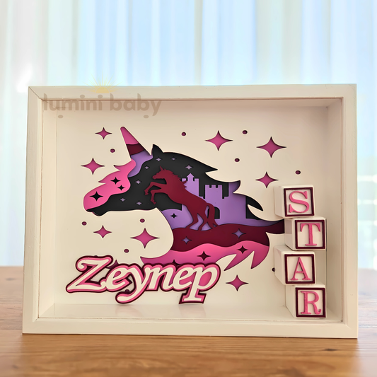 Katmanlı Unicorn Temalı 3D Ahşap Dekor