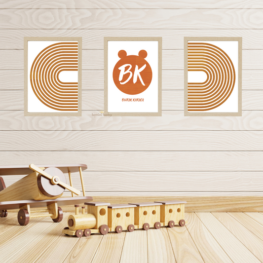 Bohem İsimli Ahşap Çerçeveli 3'lü Set Çocuk Odası Dekoru