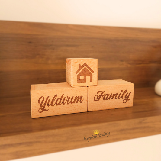 Lazer Yazılı Ahşap Küp (Dekoratif Obje) SOYADI-FAMILY
