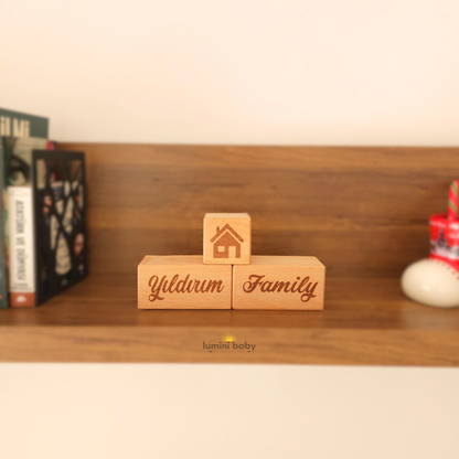 Lazer Yazılı Ahşap Küp (Dekoratif Obje) SOYADI-FAMILY