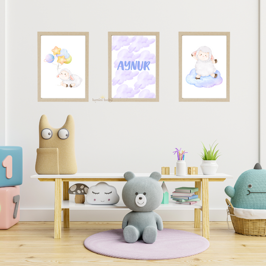 İsme Özel Çerçeveli 3'lü Set Çocuk Odası Dekoru