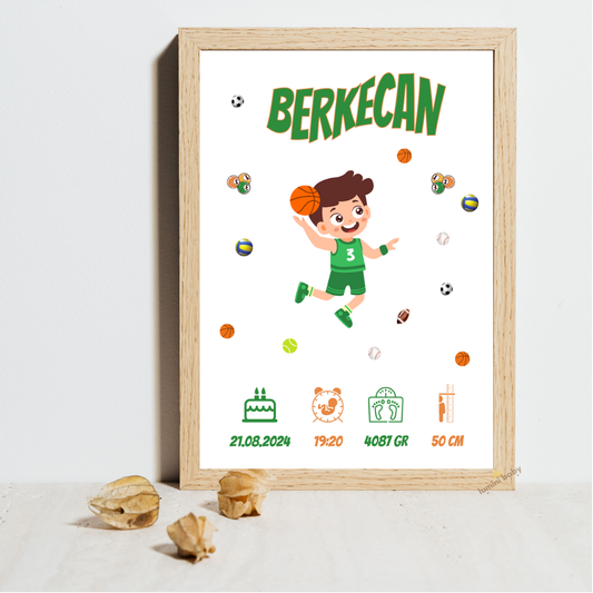 Sporcu İsimli Ahşap Çerçeveli Tekli Çocuk Odası Dekoru