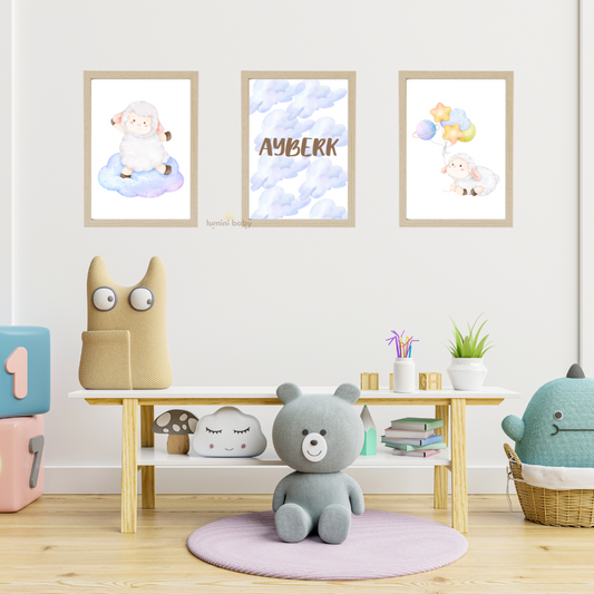 Kuzucuk ve İsimli Çerçeveli 3'lü Set Çocuk Odası Dekoru