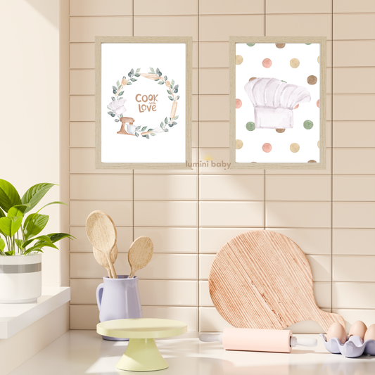 Cook Love 2'li set Ahşap Çerçeveli Mutfak Tablosu