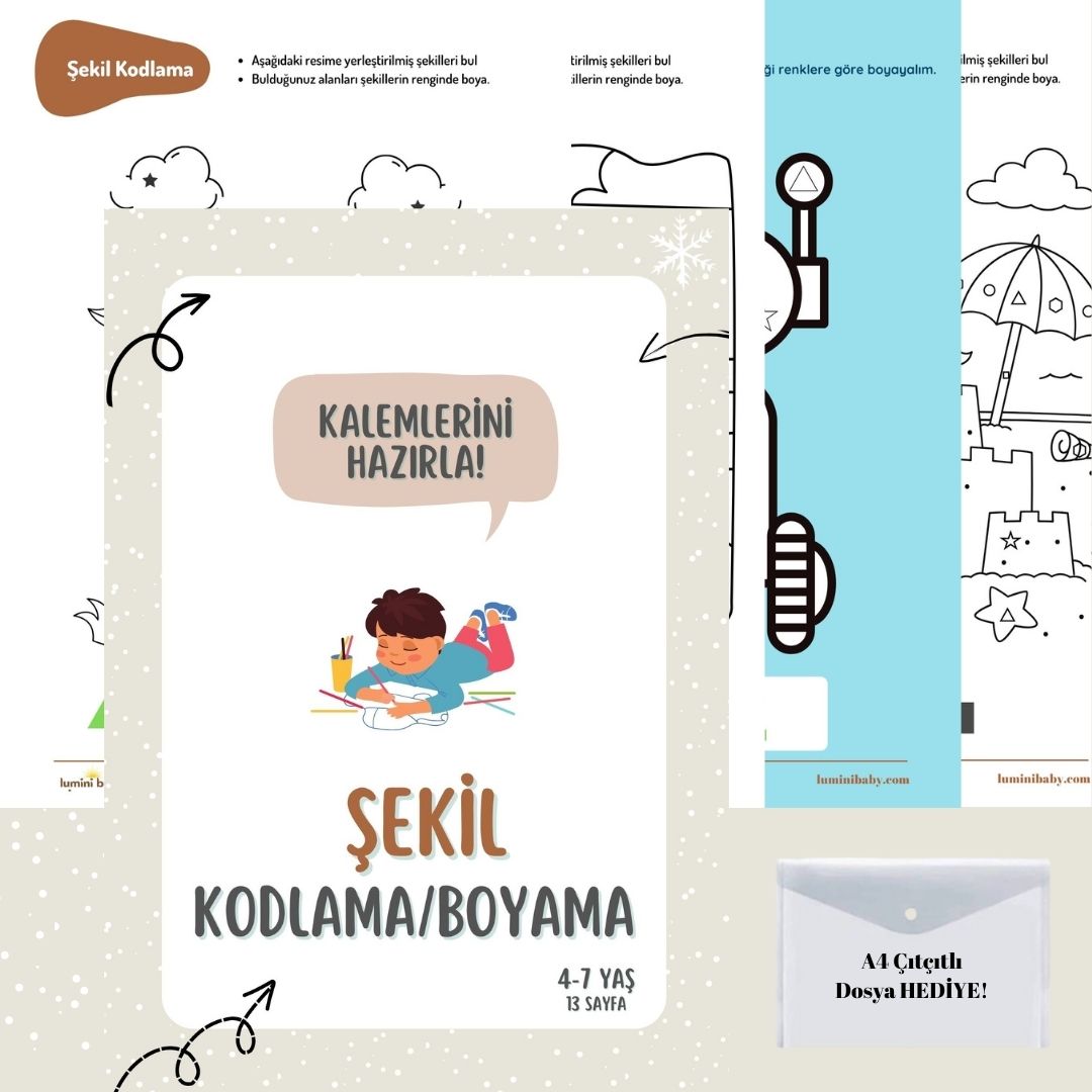 Çocuklar İçin Kodlu Şekilleri Boyama Kartları (4-7 Yaş)