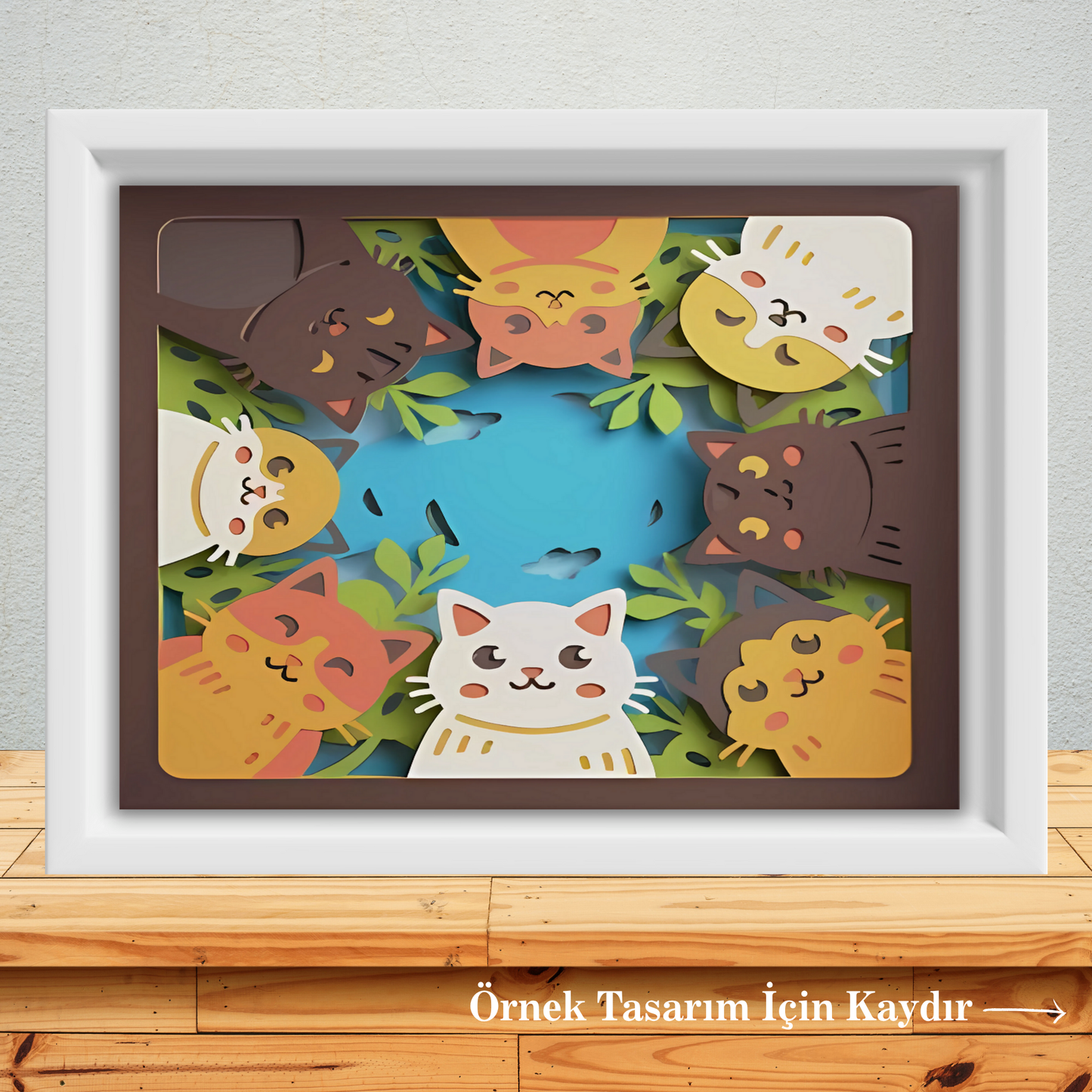 Katmanlı Kedi Temalı 3D Ahşap Dekor