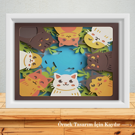 Katmanlı Kedi Temalı 3D Ahşap Dekor