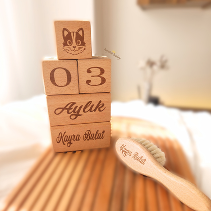 Ahşap Anı Küpü ve Fırça Set (Kişiye Özel)