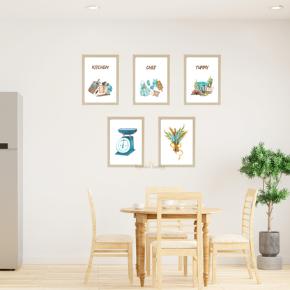 Kitchen Chef 5'li set Ahşap Çerçeveli Mutfak Tablosu