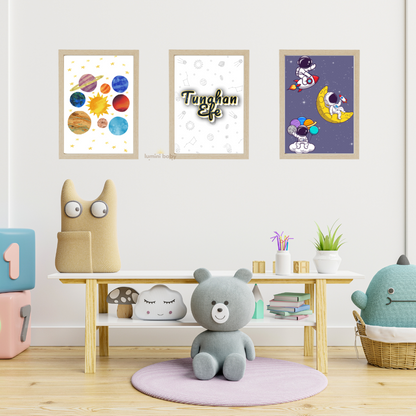 Gezegenler Çerçeveli 3'lü Set Çocuk Odası Dekoru