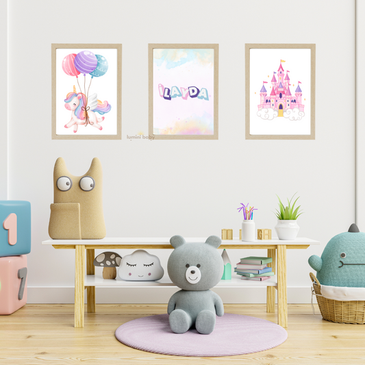 Unicorn Çerçeveli 3'lü Set Çocuk Odası Dekoru