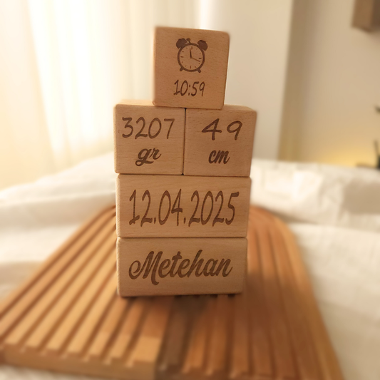 Lazer Yazılı Ahşap Doğum Küpleri (Kişiye Özel)
