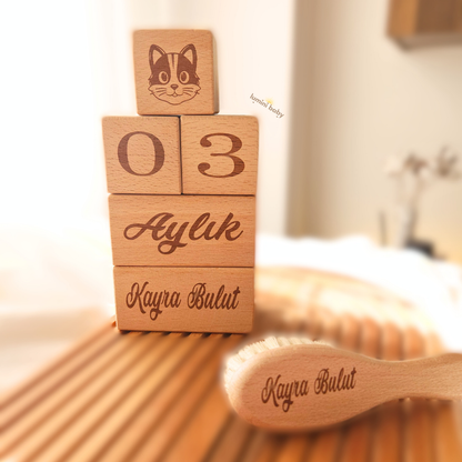 Ahşap Anı Küpü ve Fırça Set (Kişiye Özel)