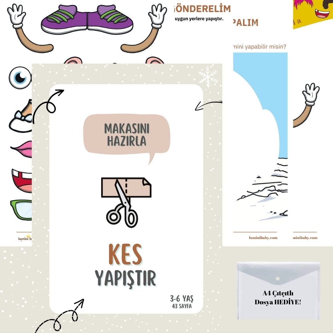 Çocuklar İçin Kes Yapıştır Etkinlik Kartları (3-6 Yaş)