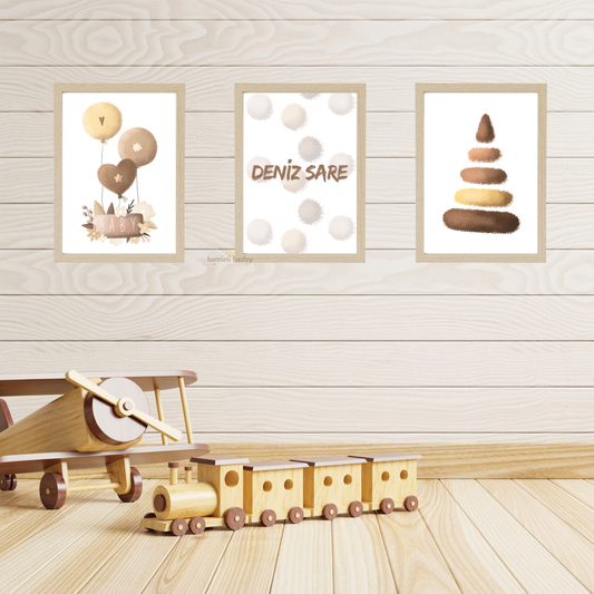 Kule ve Balon 3'lü Set Çerçeveli Çocuk Odası Dekoru