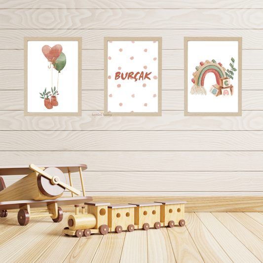 Makrome 3'lü Set Çerçeveli Çocuk Odası Dekoru