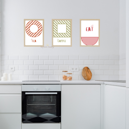 Geometrik 3'lü set Ahşap Çerçeveli Mutfak Tablosu