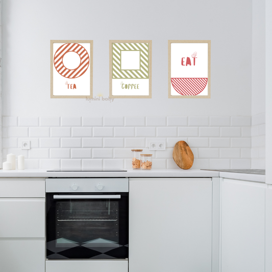 Geometrik 3'lü set Ahşap Çerçeveli Mutfak Tablosu
