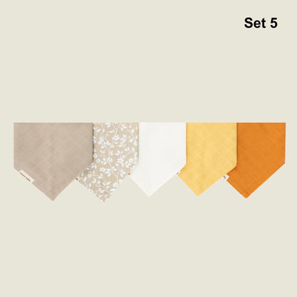 5'li Set 10 Müslin Kumaş İki Çıtçıtlı Fular (Tek Kat)