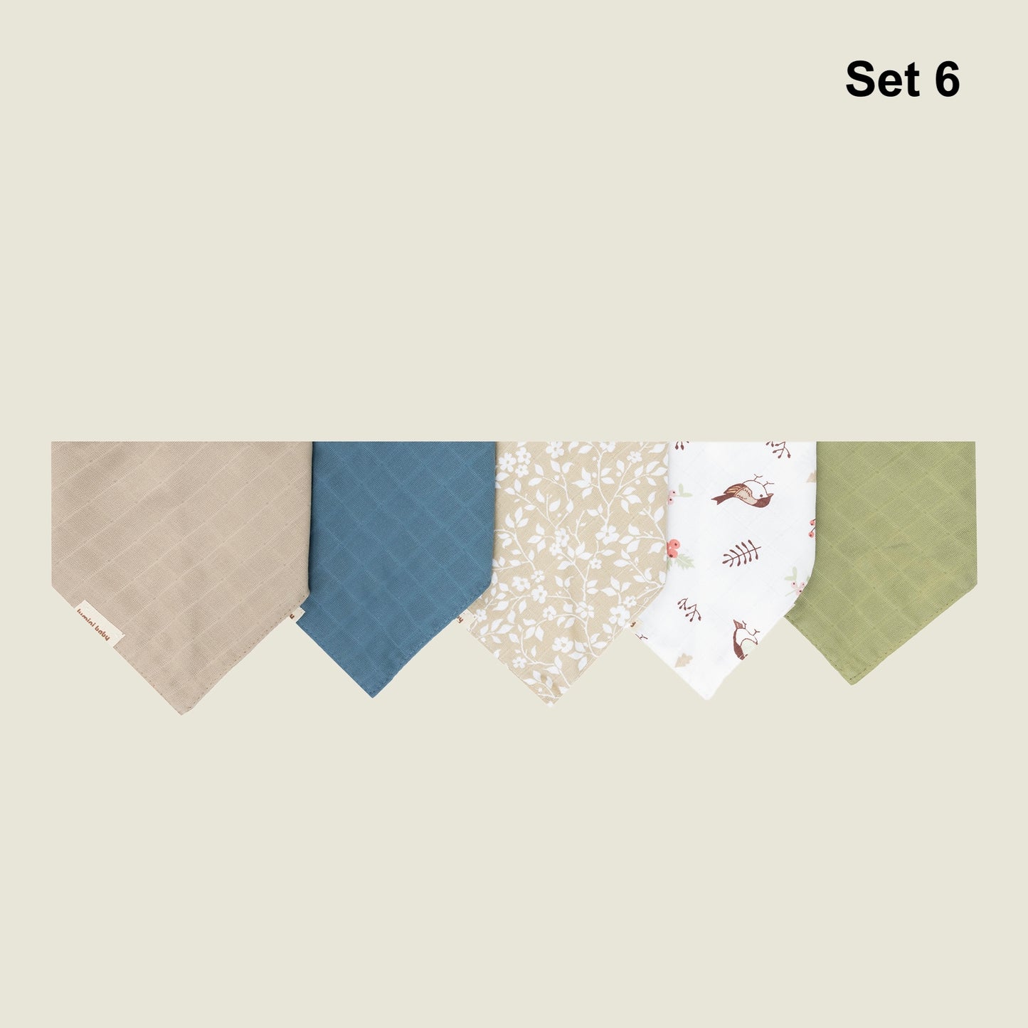 5'li Set 10 Müslin Kumaş İki Çıtçıtlı Fular (Tek Kat)