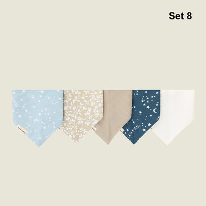 5'li Set 10 Müslin Kumaş İki Çıtçıtlı Fular (Tek Kat)