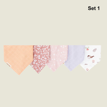 5'li Set 10 Müslin Kumaş İki Çıtçıtlı Fular (Tek Kat)