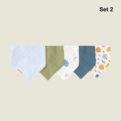 5'li Set 10 Müslin Kumaş İki Çıtçıtlı Fular (Tek Kat)